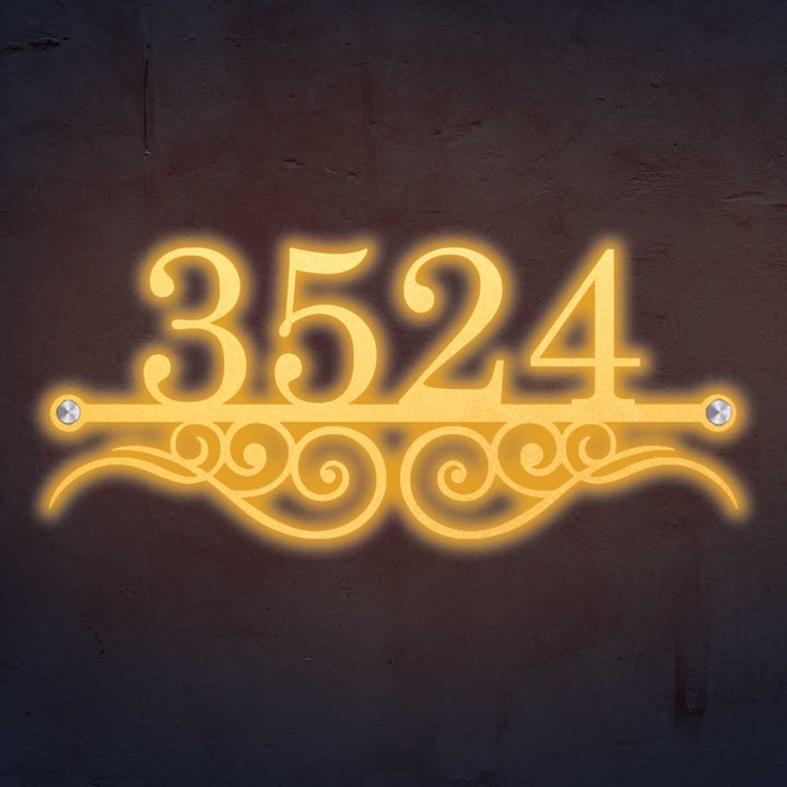 Personalized Laser Cut Elegant Design Steel Name Plate 20 - Front View Illuminated Wall Mount