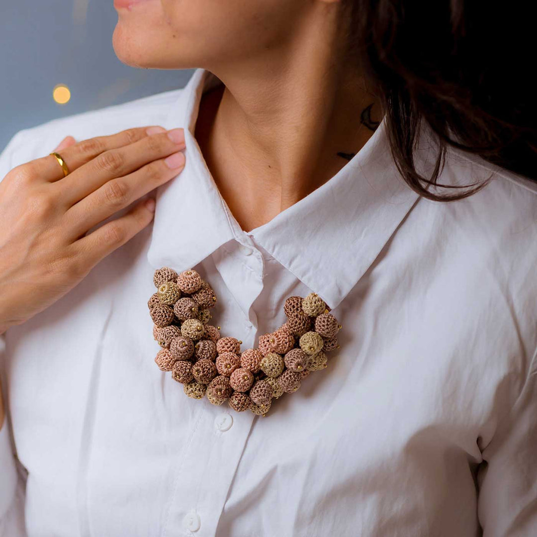 Handmade Crochet Brown Guldasta Necklace