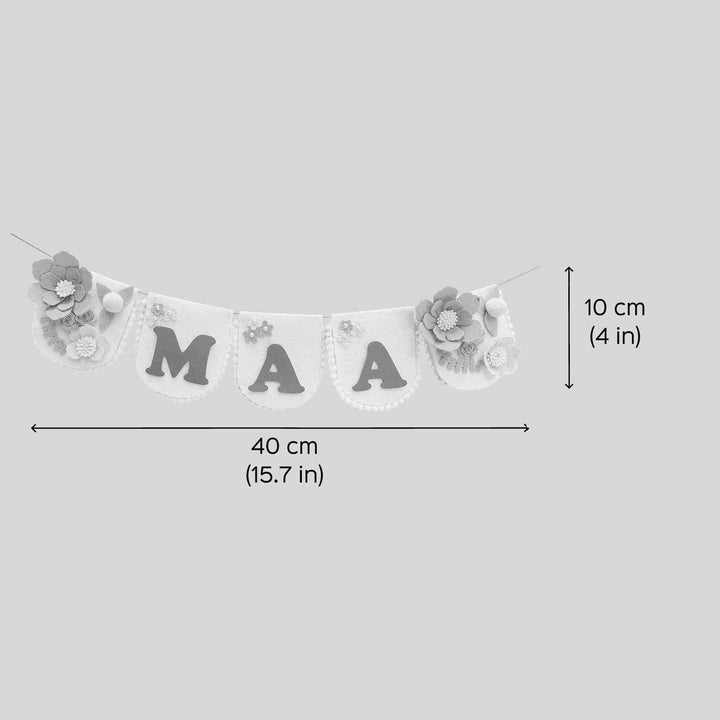 Personalized Handmade Floral Theme Felt Bunting - Dimension Chart with Front View