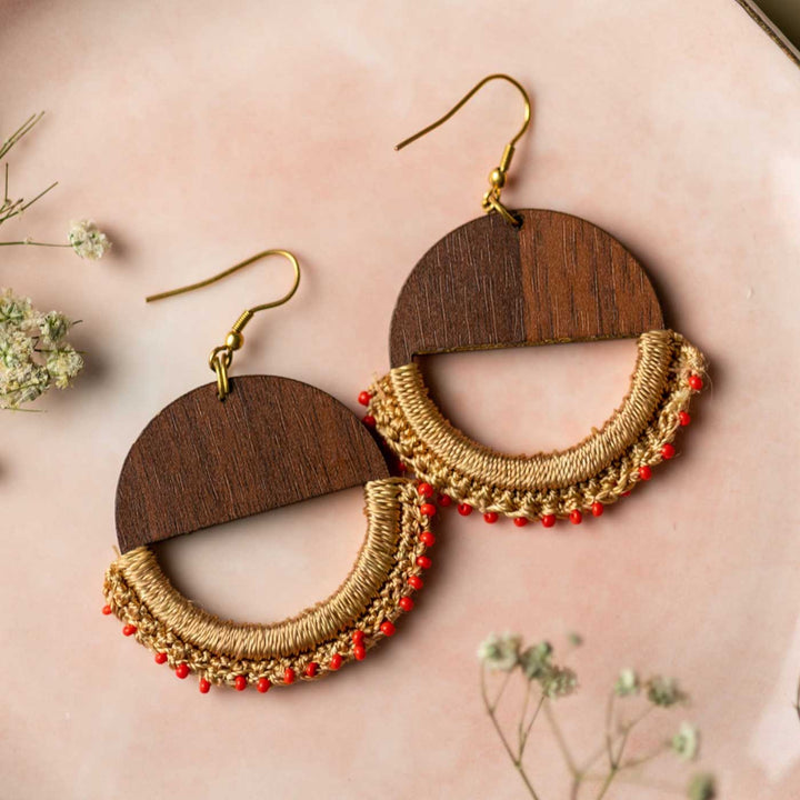 Handmade Beige Crescent Moon Earrings