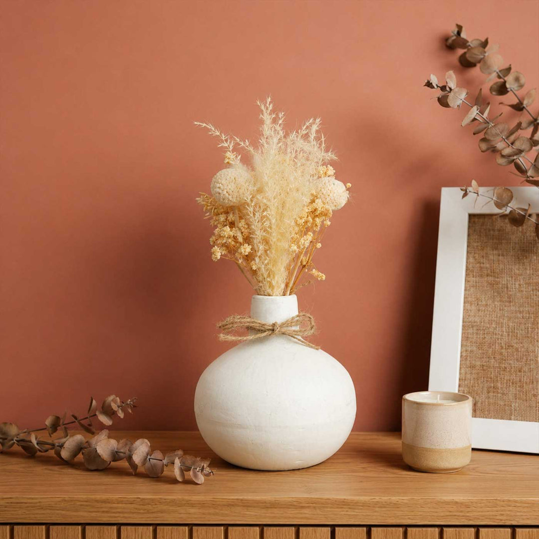 Moonstone Bloom Porcelain Vase With Dried Flower Bunch