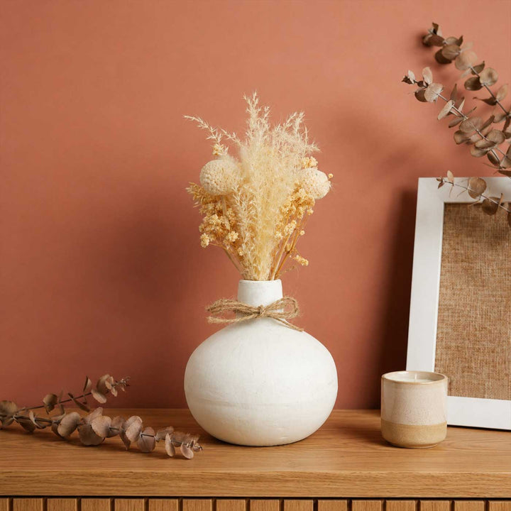 Moonstone Bloom Porcelain Vase With Dried Flower Bunch
