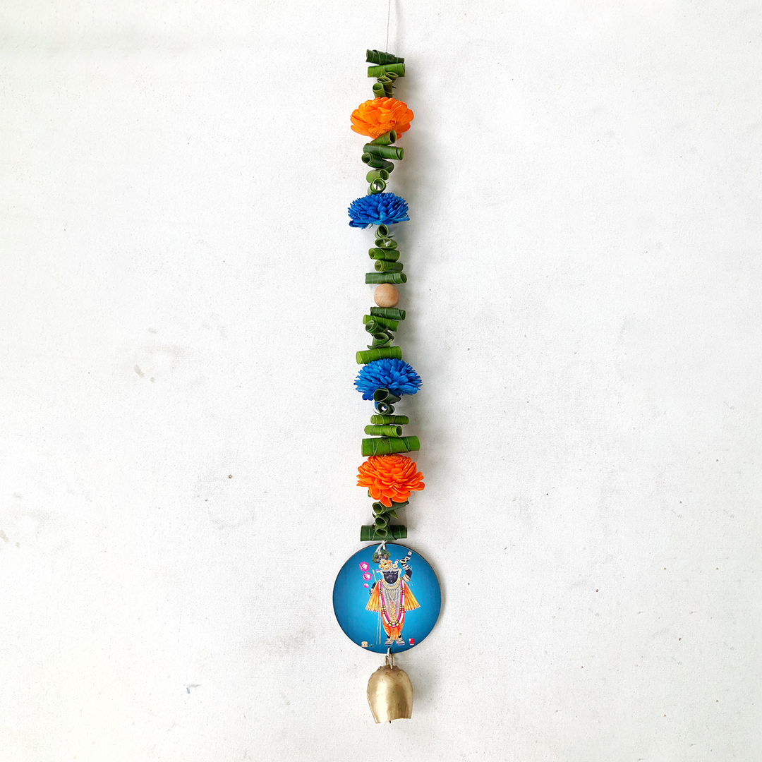 2 Pc | Handmade Divine Blue Krishna With Shola Flowers Wooden Hanging