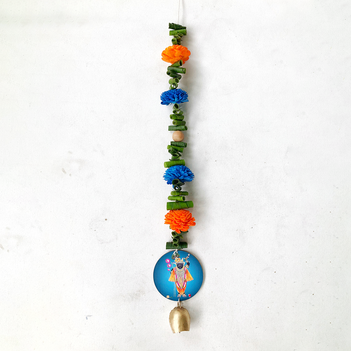 2 Pc | Handmade Divine Blue Krishna With Shola Flowers Wooden Hanging