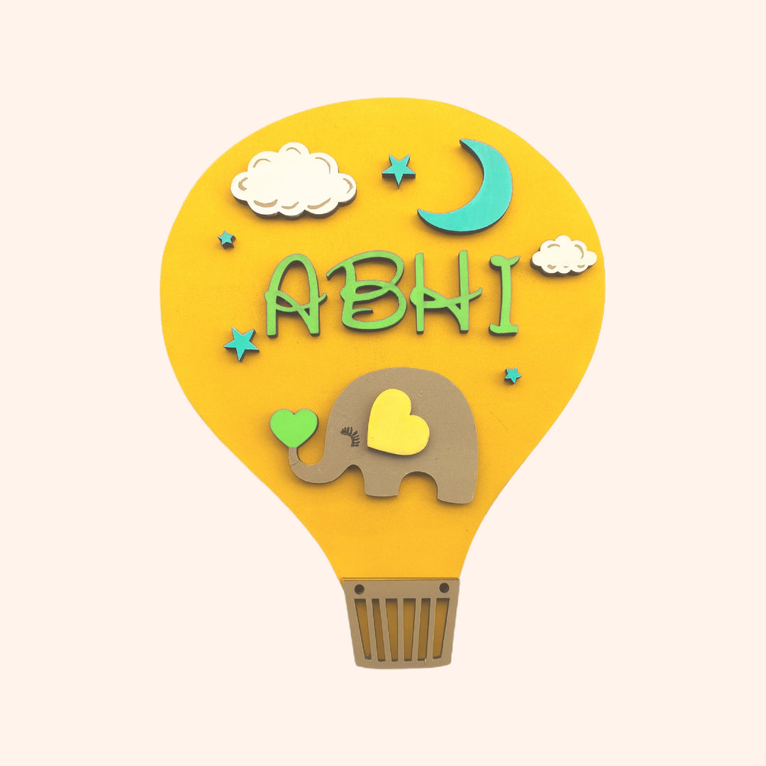 Lil Elephant Theme Kids Name Plate - Front View with Name Personalization