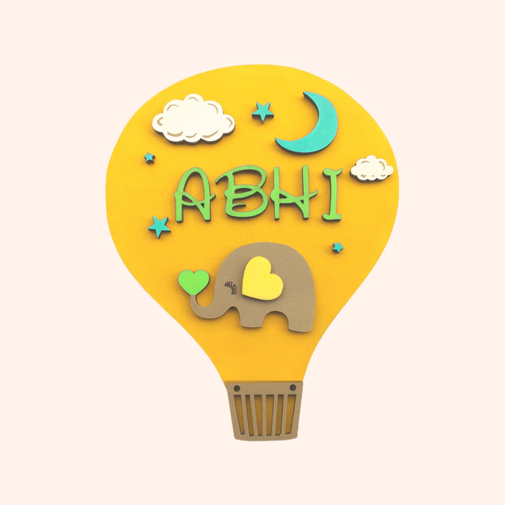 Lil Elephant Theme Kids Name Plate - Front View with Name Personalization