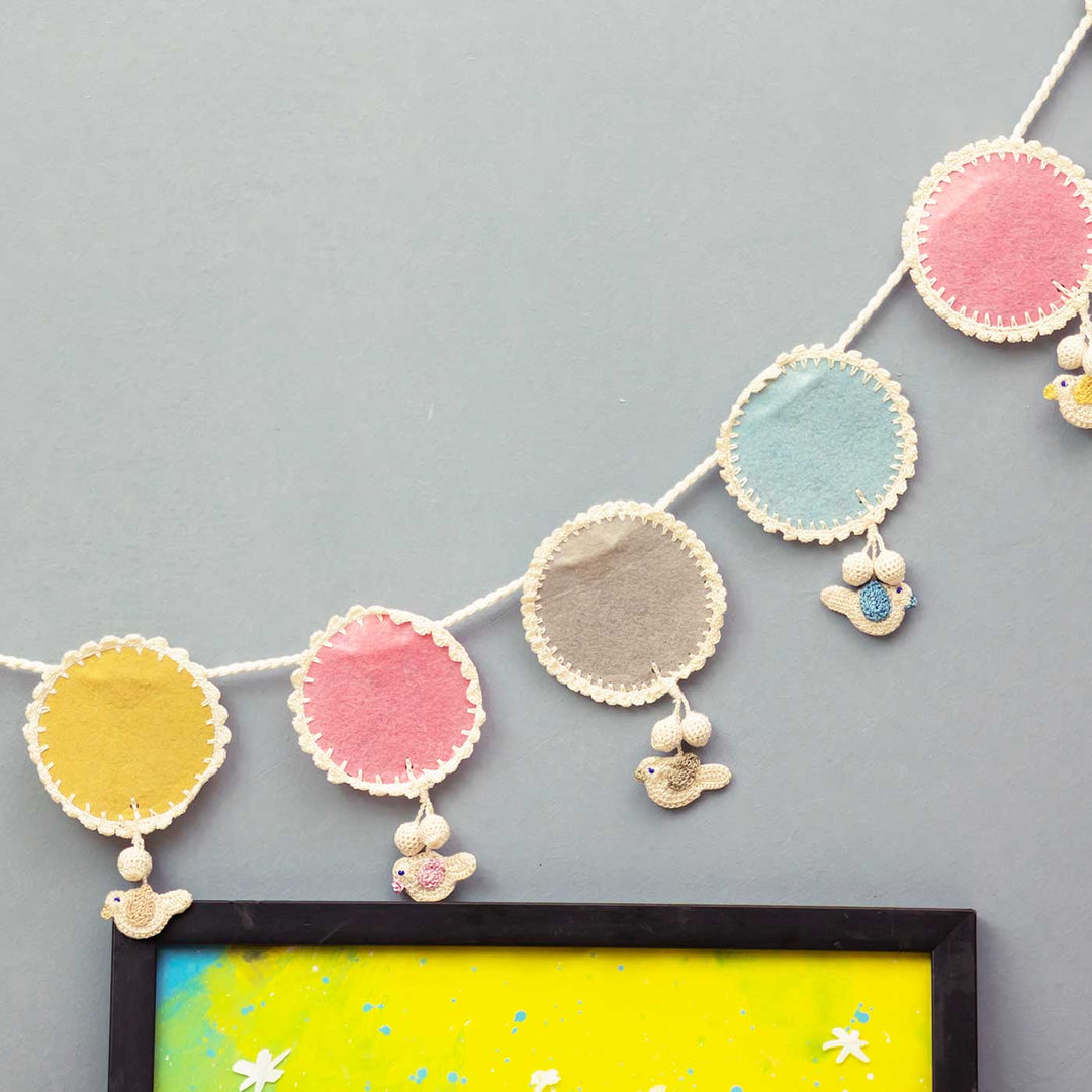 Handmade Crochet Bird Themed Felt Bunting - Close-up Hanging Garland Detail