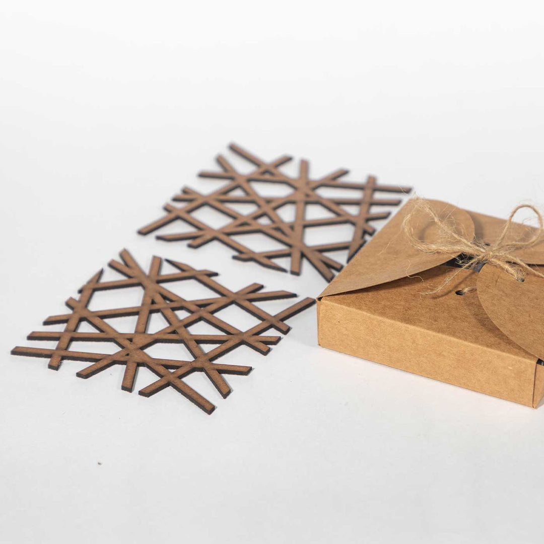 Square Mesh Pattern Modern & Minimal MDF Coaster Set  | Set of 6