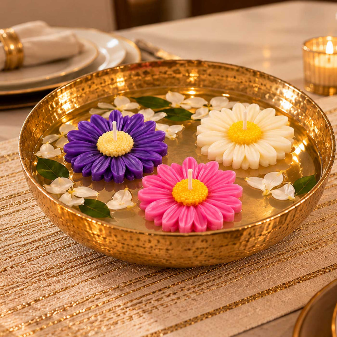 3 pc | Handmade Daisy Mogra Scented Soy Wax Floating Candle