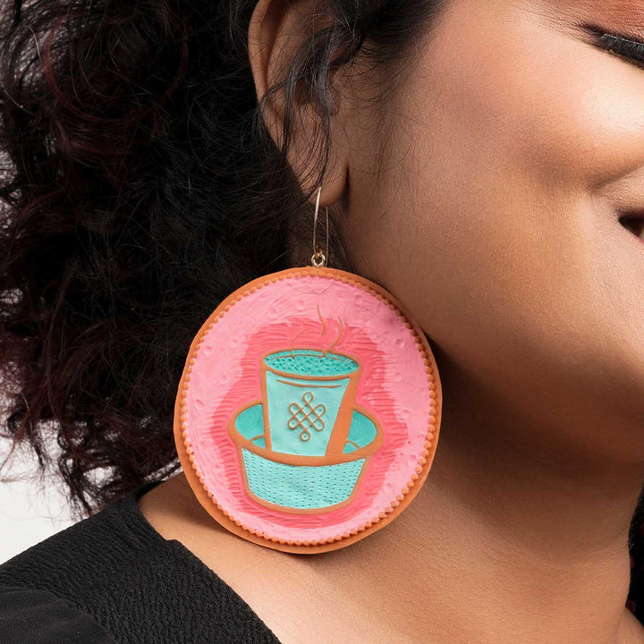 Handmade Polymer Clay Dabara Filter Coffee Design Reversible Earrings