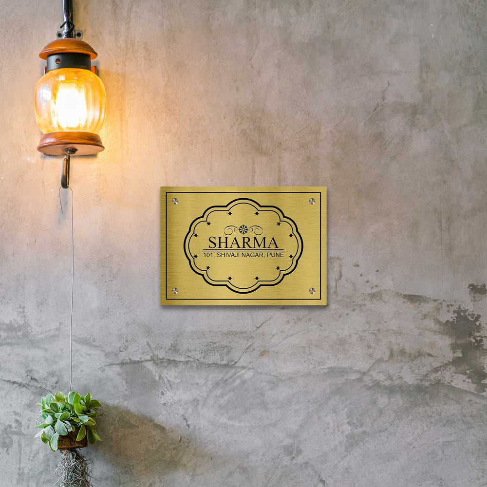 Personalized Weatherproof Sleek Engraved Gold Stainless Steel Name Plate - Mounted on Entryway Wall