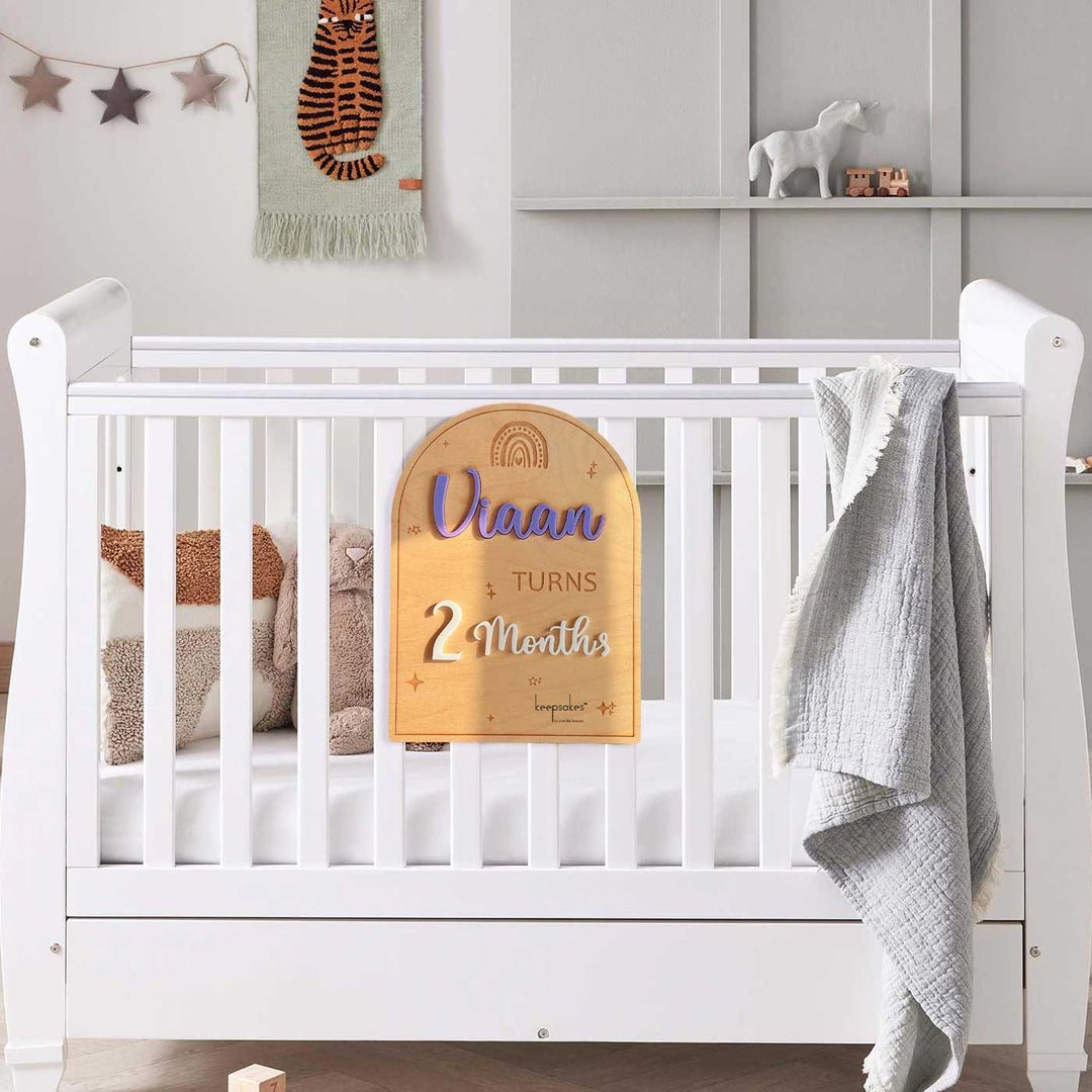Personalized Rainbow Theme Birch Wood Baby Milestone Markers For Newborn Photoshoot