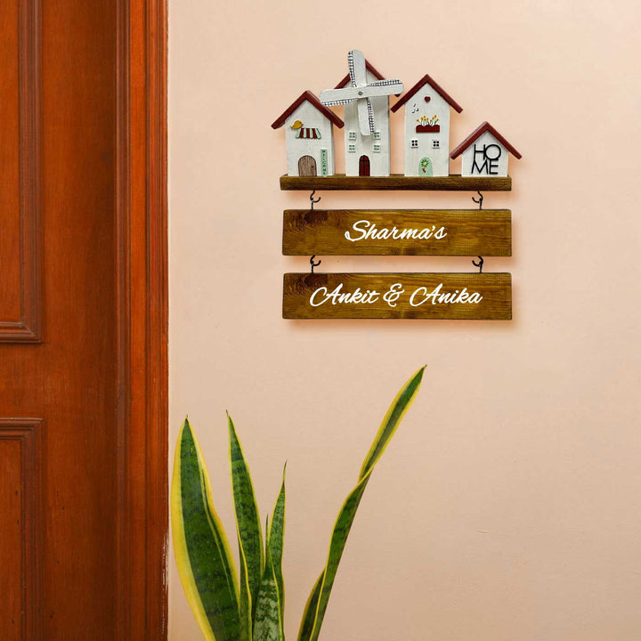 Personalized White Mini Windmill Theme Wooden Name Plate
