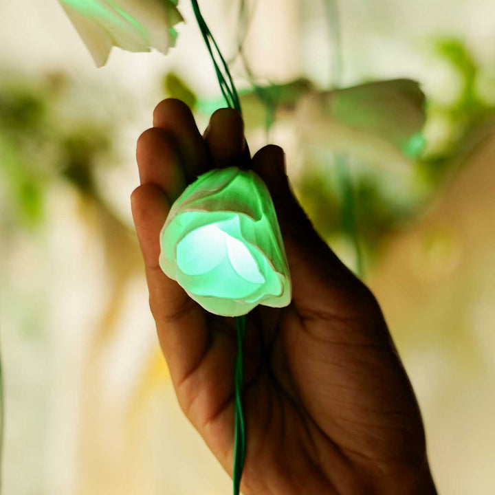 10m, 40 Bulbs | Handmade Green Sholapith Flower String LED Fairy Light