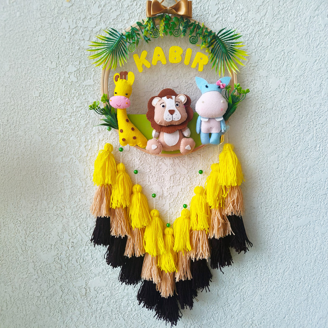 Personalized Jungle Theme Kids Name Plate With Tassels