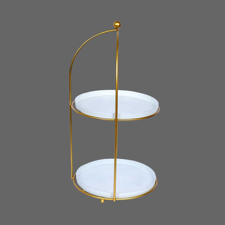 Handmade White & Gold Two Layer Serving Stand | Set Of 3