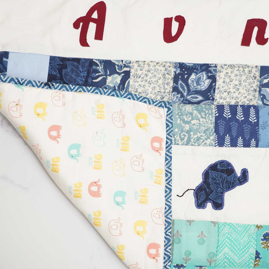 Personalized Elephant Parade Theme Cotton Quilt For Kids