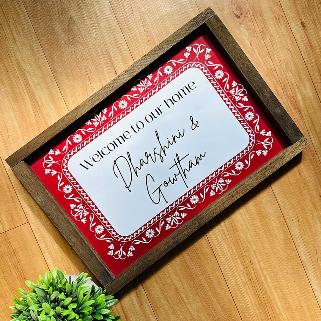 Red Floral Vintage Personalized Resin Wooden Frame Name Plate