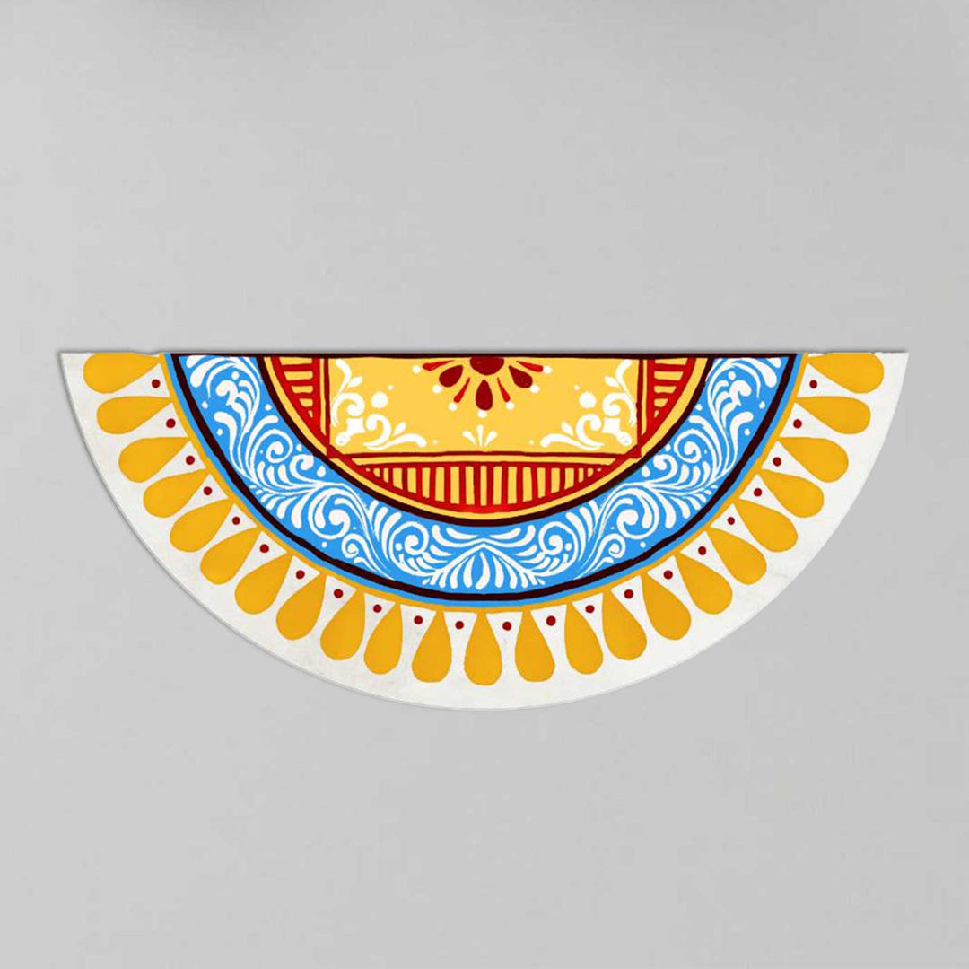 1.8 Ft Foldable Fabric Reusable Rangoli Mat | Handmade Saanjh Semicircle Kolam | Canvas, Anti-skid, Water-resistant