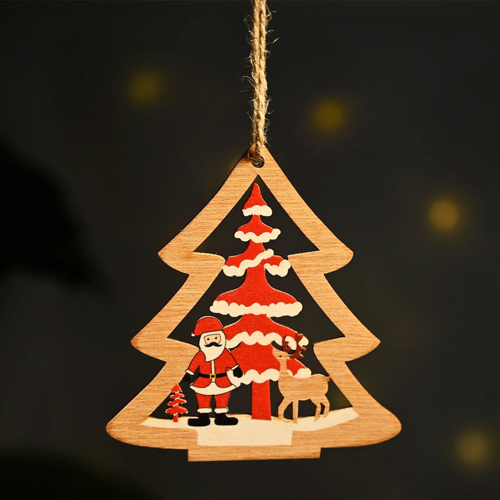 Laser Cut Santa, Reindeer & Xmas Tree Wooden Ornament For Christmas Decoration