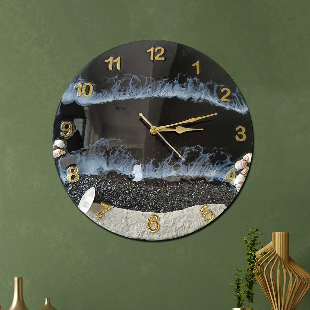 Handmade Black Beach Theme Resin Wall Clock