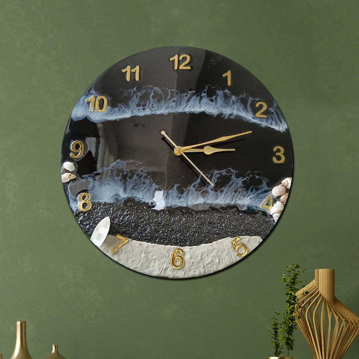 Handmade Black Beach Theme Resin Wall Clock