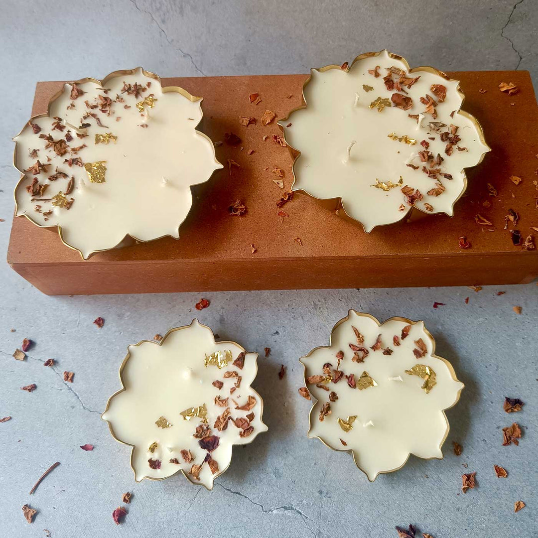 2 Pc | Handmade Flower Shape Nahchampa Urli Candle