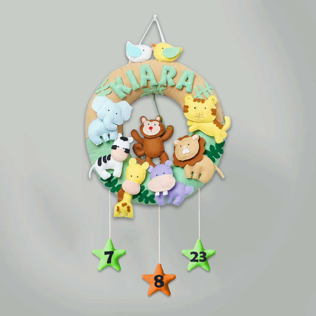 Personalized Felt Jungle Theme Kids Name Plate 2 - Front View Hanging on Wall (17)