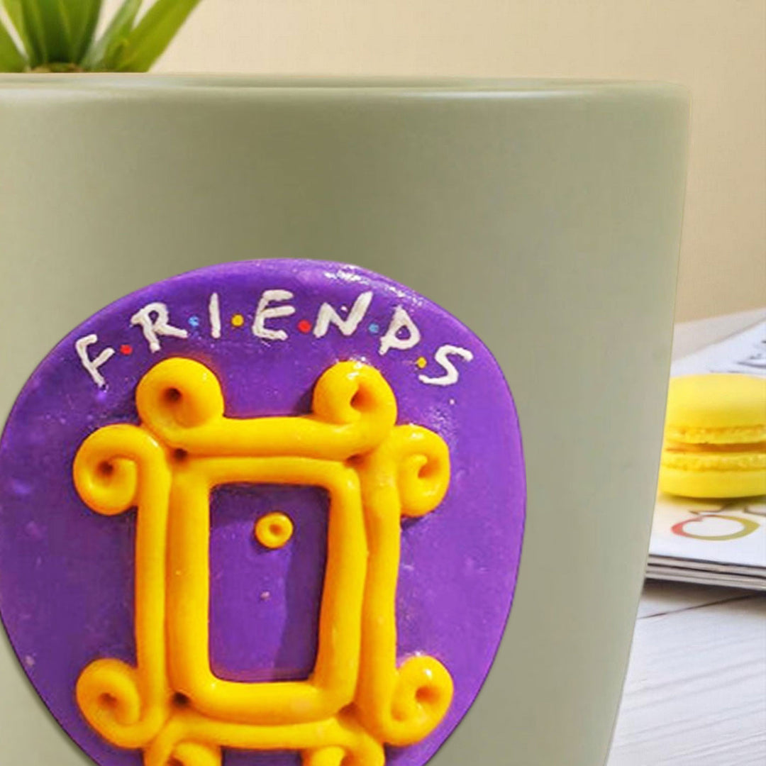 Hand-Painted Polymer Clay Friends Theme Ceramic Mug