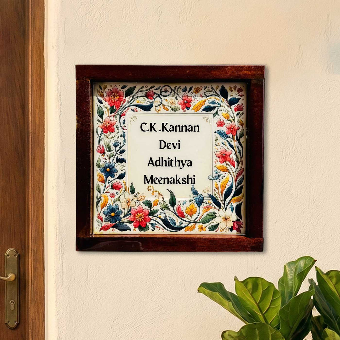 Multicolor Floral Personalized Framed Square Resin Name Plate