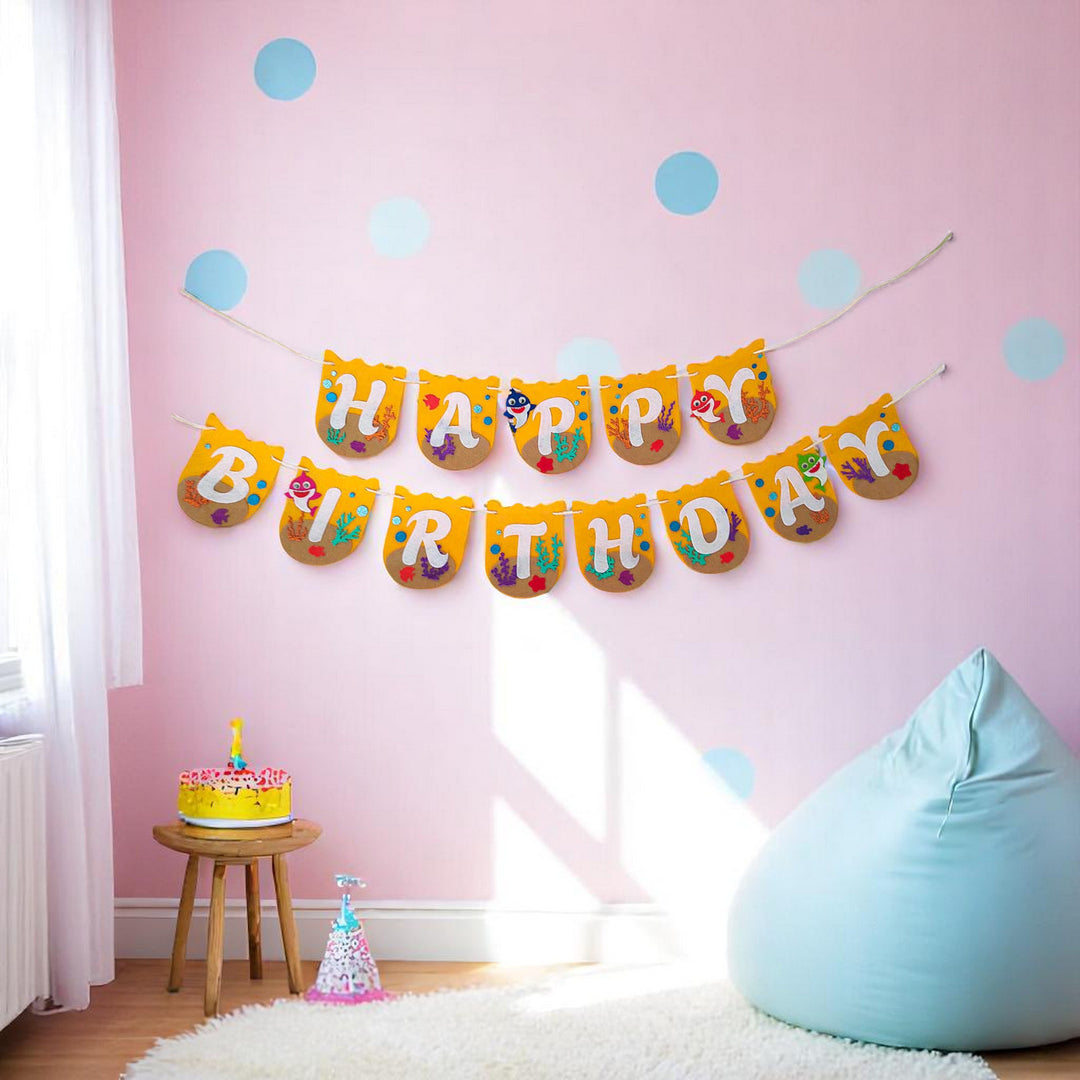 Handmade Baby Shark Theme Felt Happy Birthday Banner
