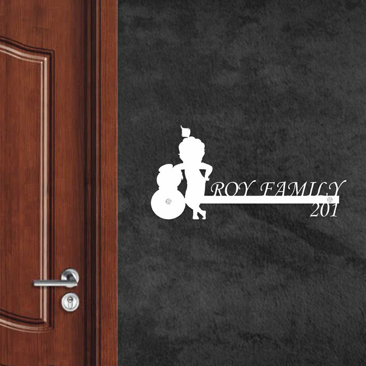 Personalized Little Krishna Laser Cut Metal Name Plate - Mounted on Wall near Door