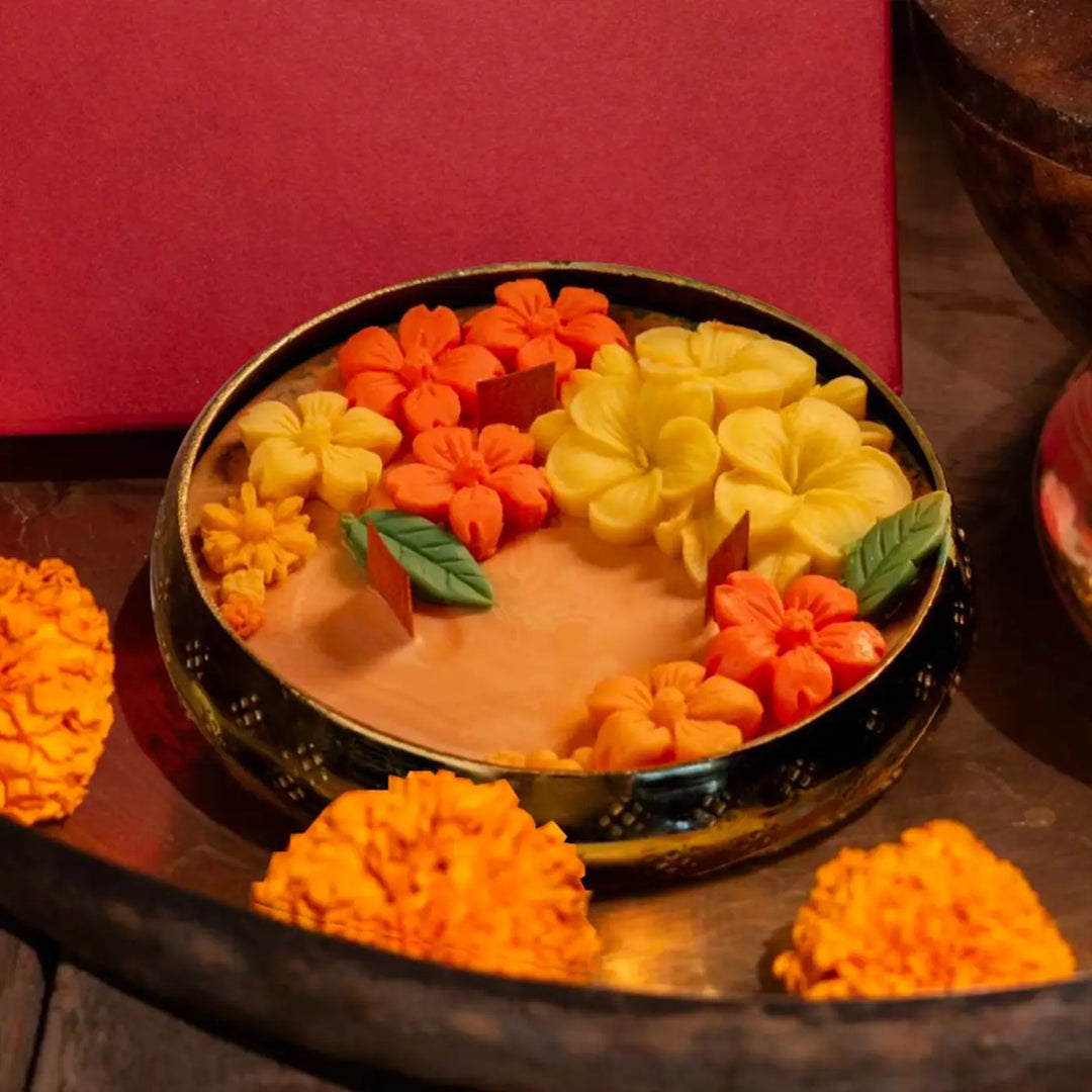 4 Inch | Mogra Scented Handmade Decorative Floral Soy Wax Urli Diya Candle