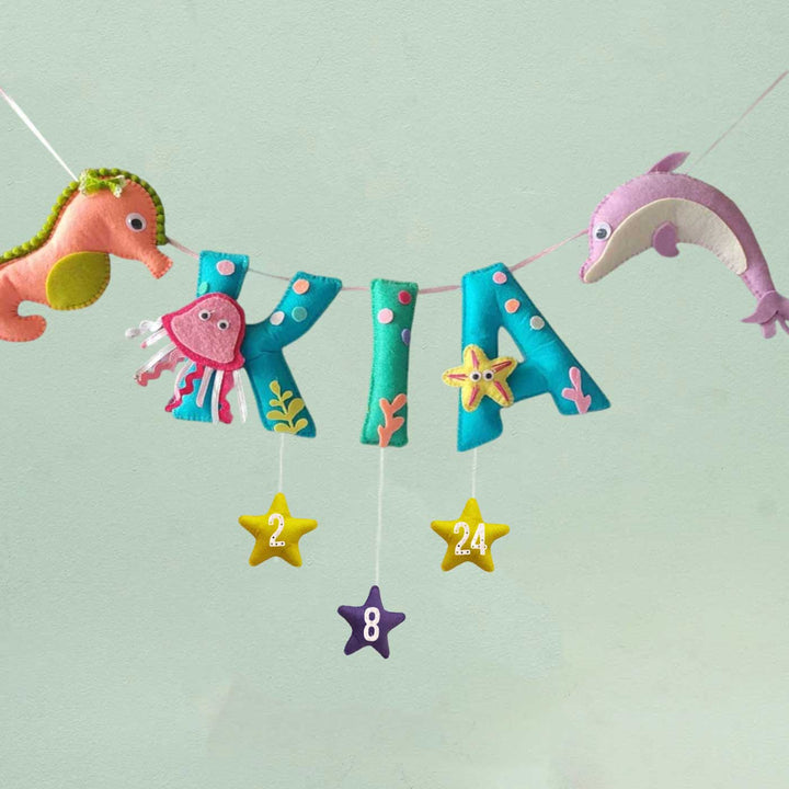 Personalized Handmade Sea Creature Theme Felt Bunting - Hanging Name and Number Garland