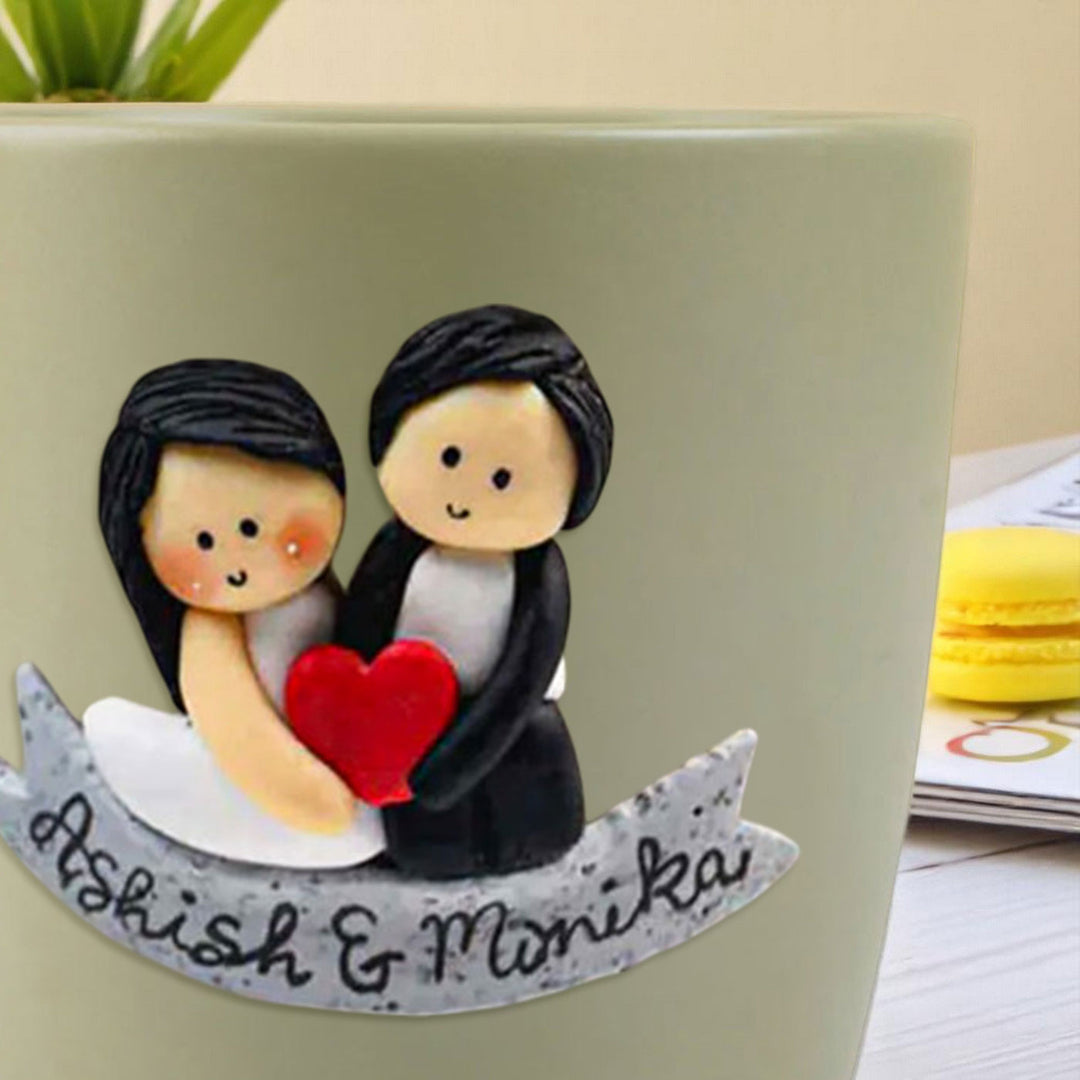 Personalized Couple & Heart Mug With 3D Clay Figurine