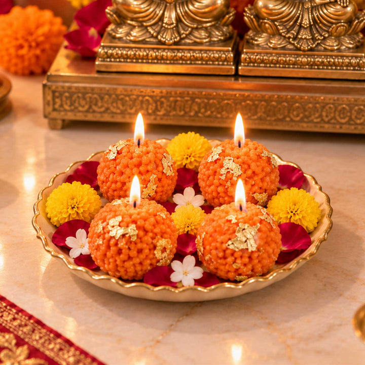 4 pc | Handmade Ladoo Mithai Vanilla Scented Soy Wax Candle