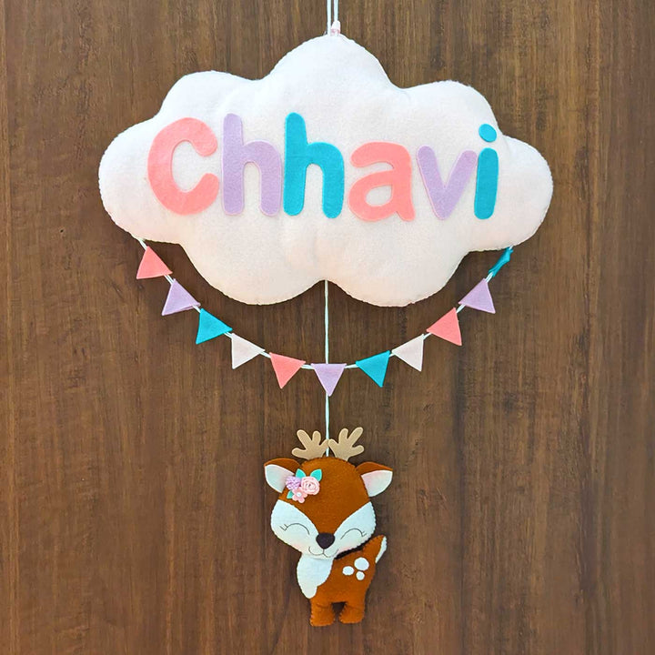 Personalized Handmade Cloud & Reindeer Theme Felt Kids Name Plate