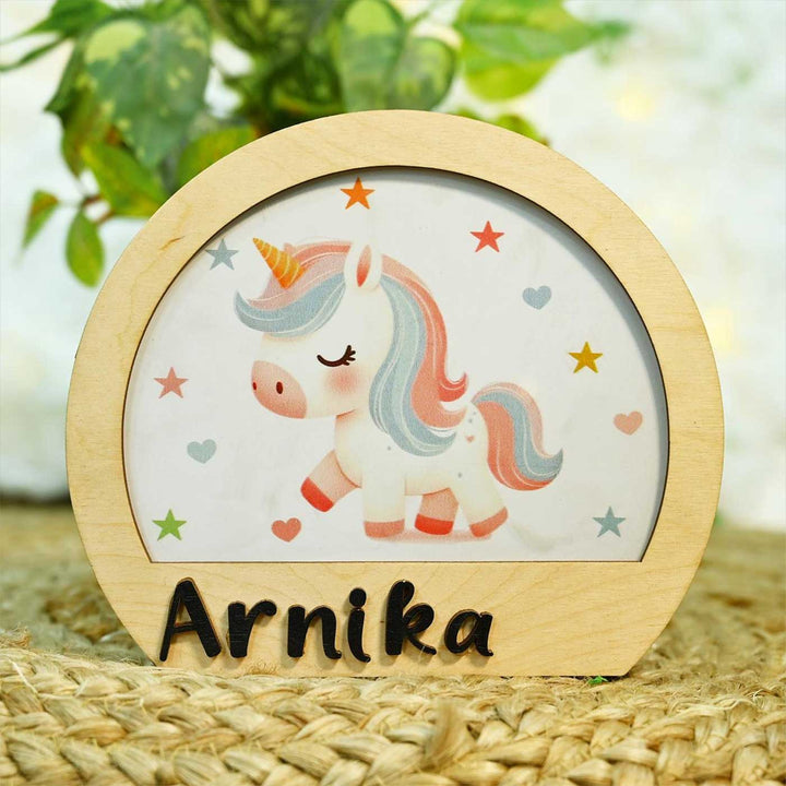 Personalized Unicorn Theme Wooden Table Lamp For Kids With 3D Letters
