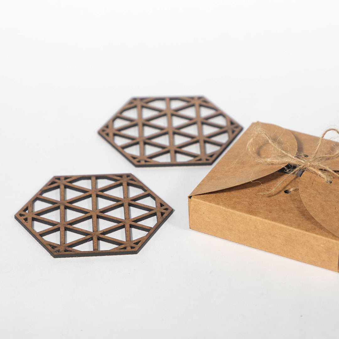 Hexagon Sleek Laser-Cut Finish MDF Coaster Set | Set of 6