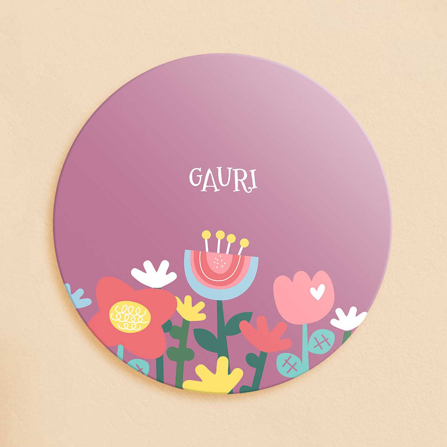 Personalized Flower Power Theme Acrylic Kids Name Plate - Front View with Name Personalization