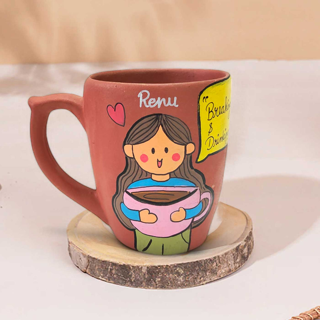 Handpainted Personalised 3D Terracotta Mug with Tea/Coffee Lover Avatar Illustrations and Quote