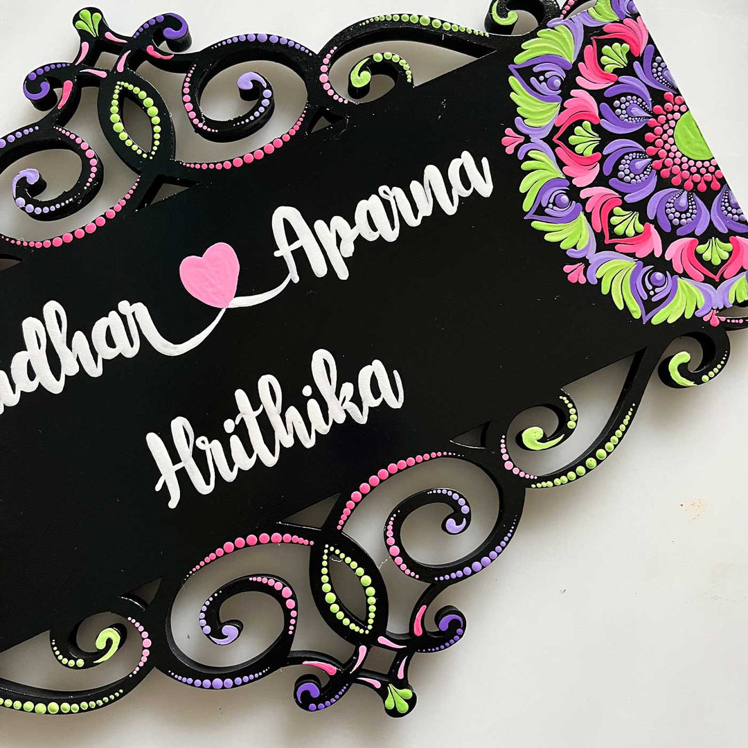 Personalized Handmade Dot Art Rectangle Mdf Wood Name Plate - Name Personalization Close-up