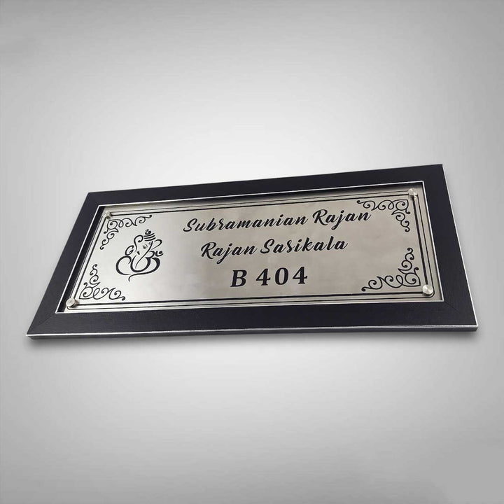 Personalized Engraved Rectangle Ganesha Theme Stainless Steel Name Plate