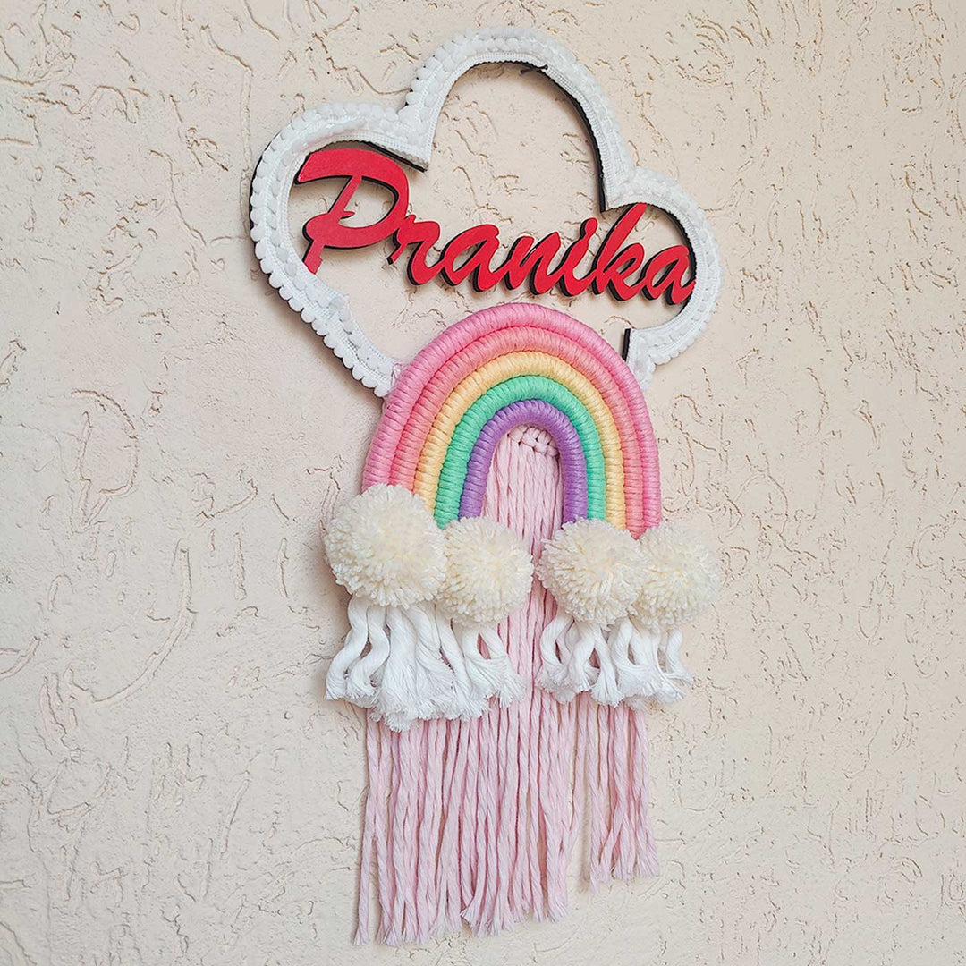 Personalized Macrame Cloud Theme Name Plate