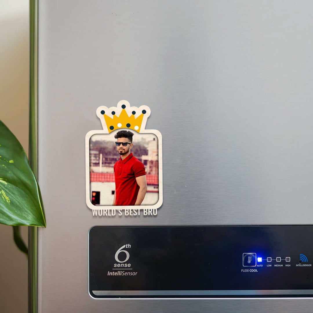 Photo Personalized Printed "World's Best Bro" Wooden Fridge Magnet