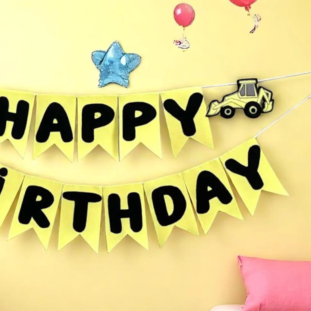 Handmade Construction Vechile Theme Felt Happy Birthday Bunting
