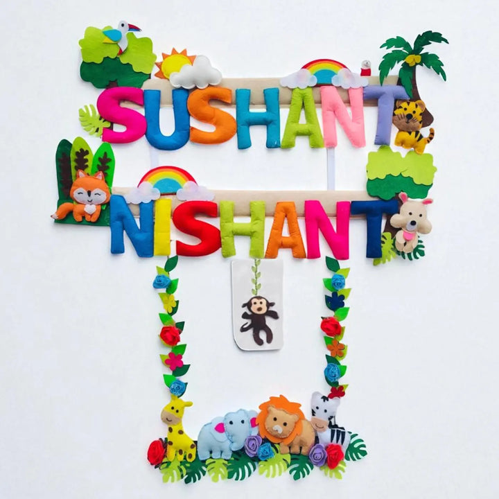 Personalized Animal Kingdom Theme Felt Kids Name Plate