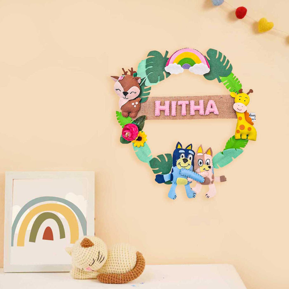 Personalized Bingo Themed Felt Kids Name Plate - Front View Hanging on Wall