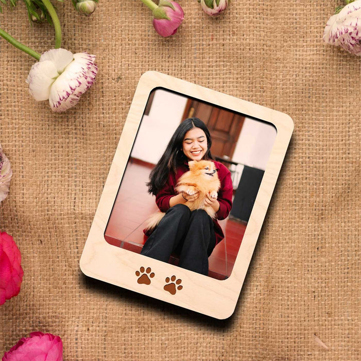 Photo Personalized Printed Pet Paws Theme Wooden Fridge Magnet