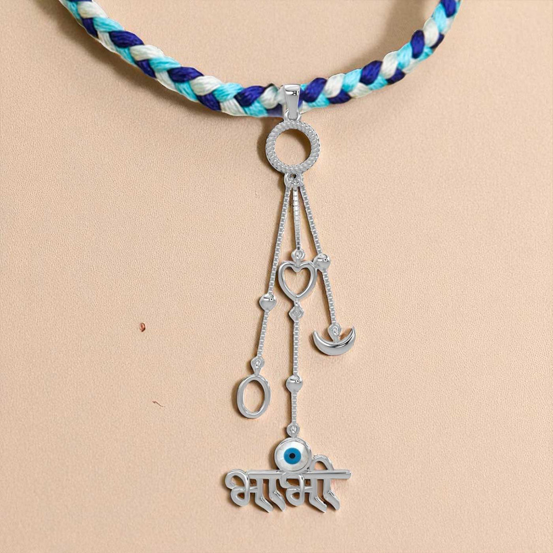 Handmade Evil Eye Design Silver Lumba Rakhi For Bhabhi 1 - Front View Hanging Pendant Charm